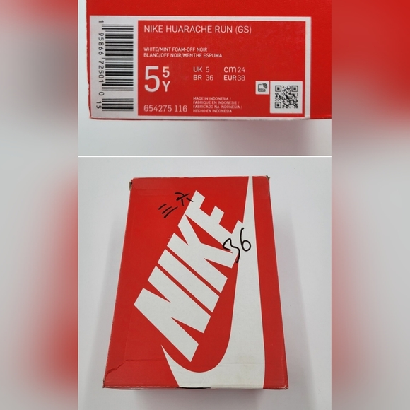 NIKE Big Kids Huarache Run Shoe White Black Mint Size 5.5Y - Picture 7 of 9